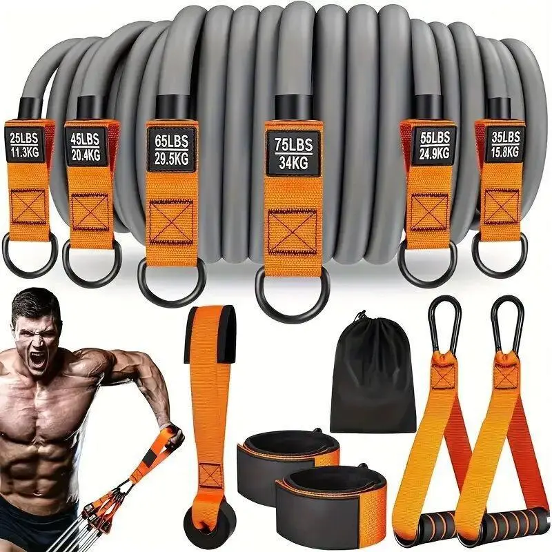 Resistance Band Set, 300lb Exercise Bands with Handles, Men's Fitness Elastic Bands, Strength Training Band, Muscle Training, Weightlifting, Yoga, Home Workout Equipment, Home Workout Gear, Home Gym, Resistant Bands