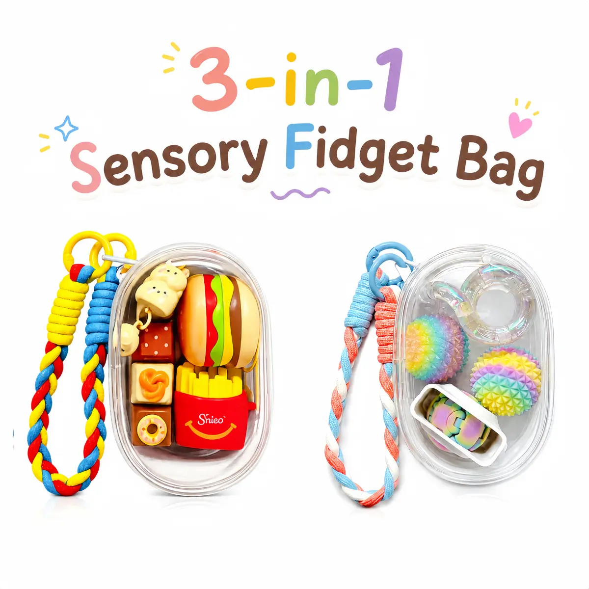 3-in-1 Fidget Bag, Portable Sensory Fidget Toys, Stress Relief Toys for Kids & Adults, Multi-Texture Fidget Kit, ADHD Focus Toy, Calming Sensory Toy Set, Travel Fidget Toy, Office Desk Toy, Cute Gift for All Ages