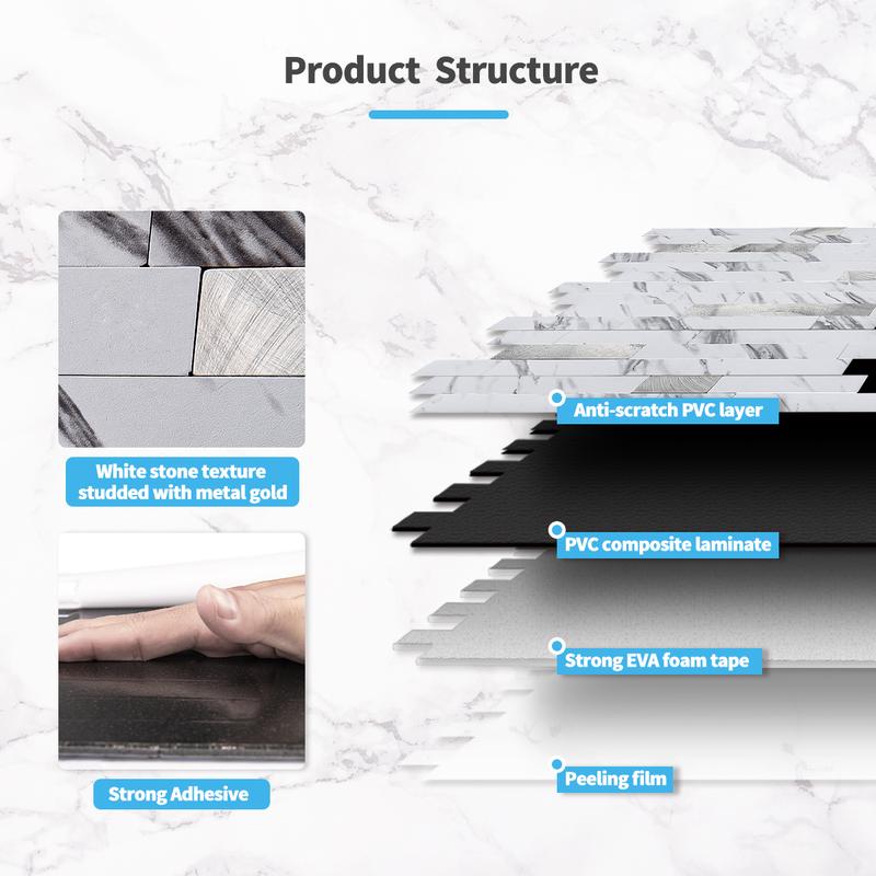 Art3D 10 Sheets 13.4" x 11.8" Peel and Stick Backsplash Tiles for Kitchen & Bathroom, White Marble Tone, Self-Adhesive Drywall Home Peel Stick Wall Panels