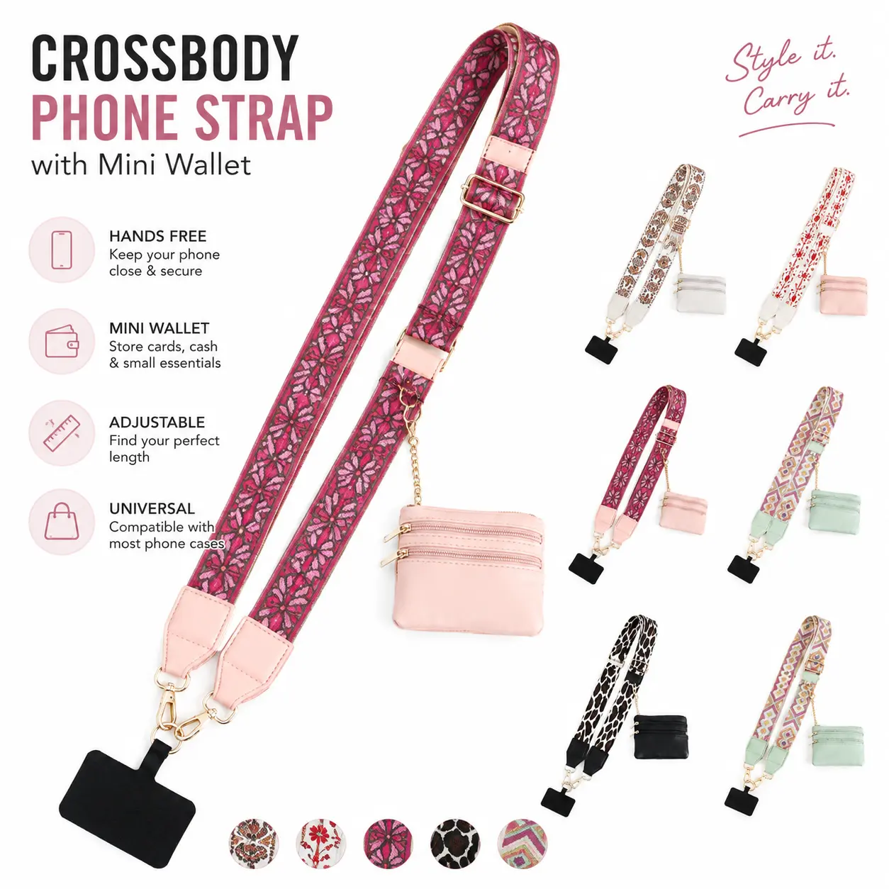 Phone Lanyard with Wallet for Women, Adjustable Crossbody Cell Phone Strap with Zipper Pouch, Detachable Wristlet, Hands-Free Anti-Drop Phone Tether, Practical Gift for Mom, Wife, Daughter & Friends versatile use