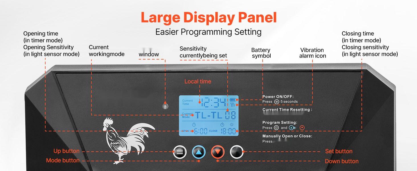 Automatic Chicken Coop Door System With DC And Battery Power, LCD Display, Light Sensor, Timer And Manual Setting, Anti-Pinch Safety, Durable Aluminum Alloy Construction, Chick Run Gate Opener For Farm Use