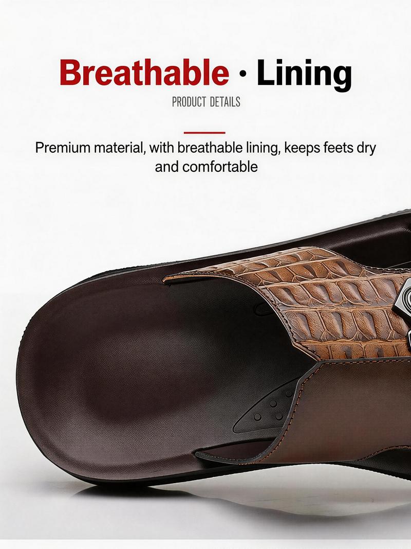 Men's Vegan Leather Summer Fashion Sandal & Stylish Slipper with Mixed-Texture Design | Quick Dry Sandals with Anti-Slip Sole | Beach Shoes for Men & Beach Casual Wear | Outdoor Beach Shoe, Outdoor Sandal for Indoor Use & Outdoor Entertainment