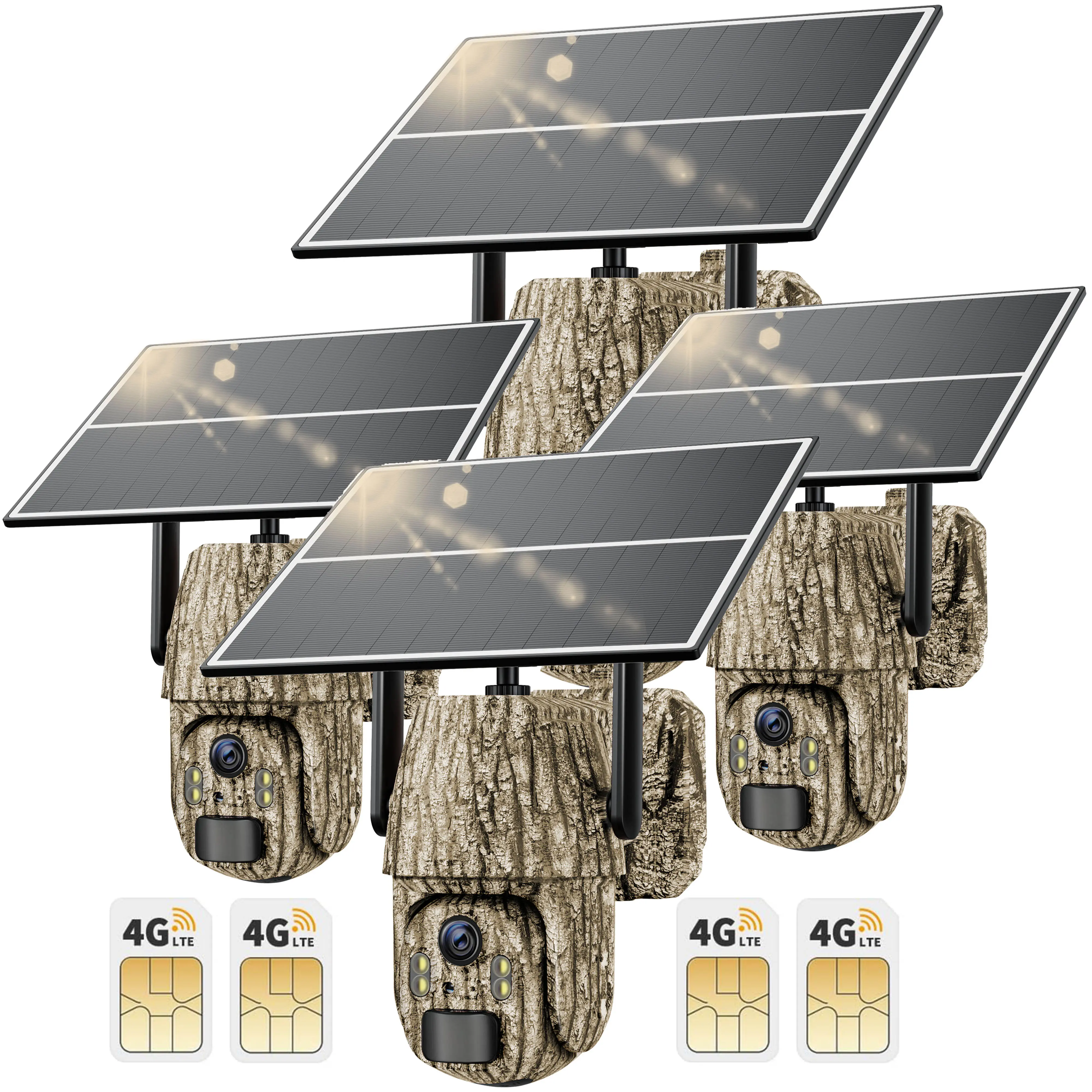 4G LTE Solar Security Trail Camera with PIR Night Vision & 360° Panoramic View – IP65 Waterproof Camouflage Design, Built-in SIM, Solar-Powered for Ranch, Shooting Range, Yard Monitoring, Outdoor