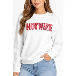 Hotwife Faux Patchwork Sweatshirt Printed Heart Quilt Style Design Valentines Day Crewneck