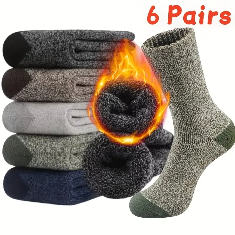 Men's 6-Pair Merino Wool Crew Socks - Breathable, Plain, Stylish, Super Thick Thermal Hiking Winter Socks, Fits US Size 7-13,clothes for back to school,first day of school outfits