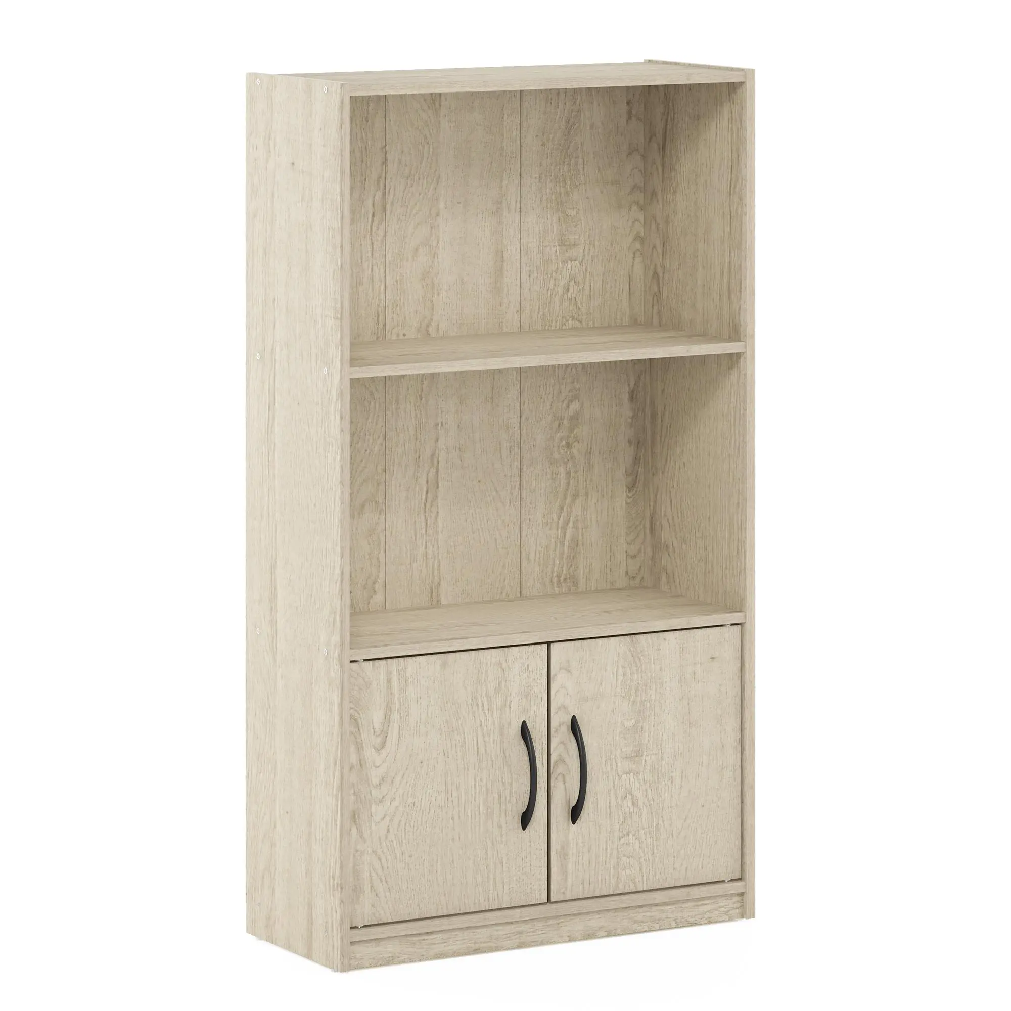 GRUEN 3-Tier Wall Corner Bookshelf - Open Shelf with 2-Door Cabinet, 9.3x21.8x39.5 in Metropolitan Pine Wood Storage Unit, Space Saving Furniture for Living Room, Home Office Book Nook Corner Shelf Small Room Ideas, Compact Design