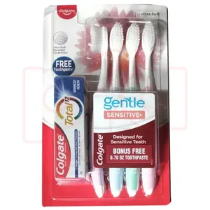 Colgate Gentle Sensitive Ultra Soft Toothbrush 4 Pack Value Set with Free Total Toothpaste