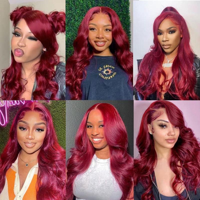 BABOSHOW 99J Burgundy Lace Front Wigs Human Hair Straight 13x6 HD Transparent Lace Frontal Wigs Human Hair Pre Plucked with Baby Hair 99J Body Wave Colored Lace Front Hair Wigs for Women