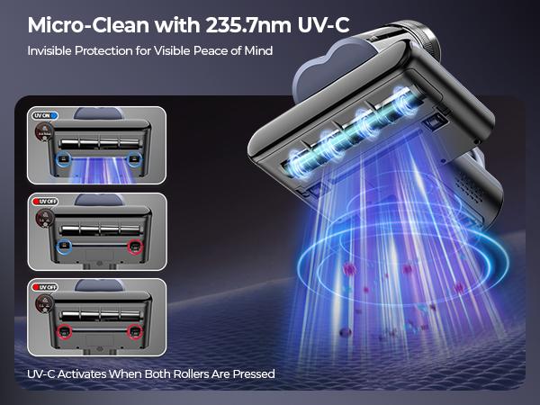 Teant Upgrade Cordless Mattress Vacuum with 18kPa Ultra-Deep Suction, 2-Speed Bed Vacuum with 33000 RPM/Min Roller Brush, 253.7nm UV-C Light & LED Display, HEPA, 149℉ Heat, Aroma & Anion for Bed Sofa