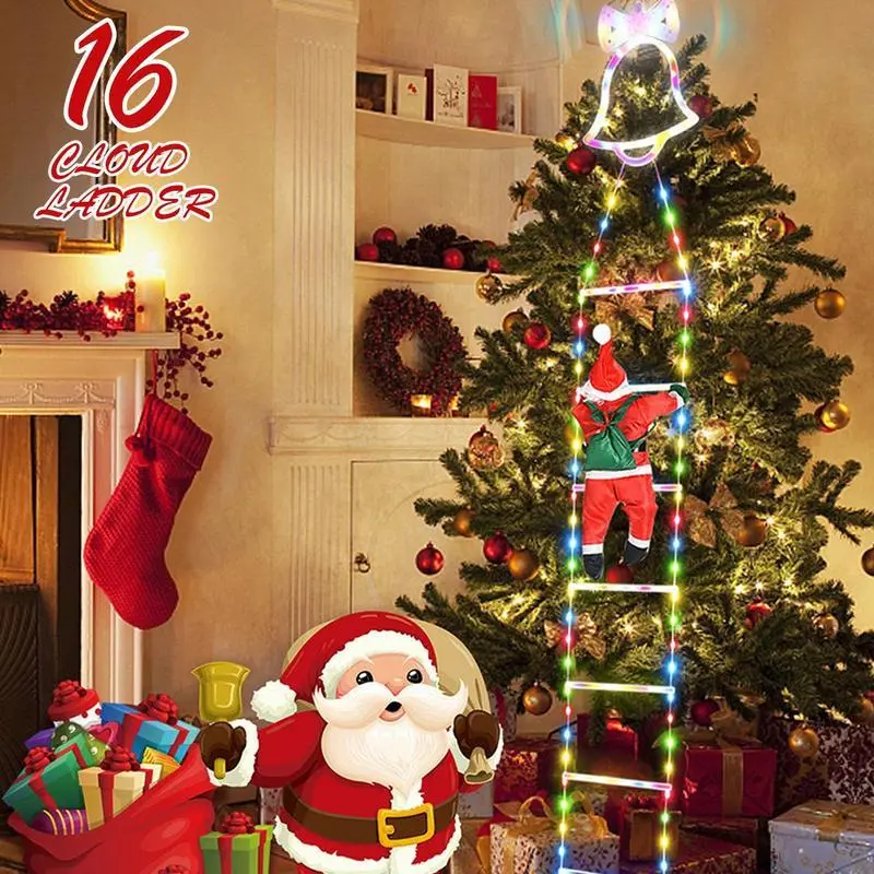 Waterproof Static Santa Climbing Stairs Light, Battery-Powered Christmas Festive Decoration (Batteries Excluded), 8 Flashing Modes, Removable, Easy Installation, Durable, Great Gift Option, Water Proof