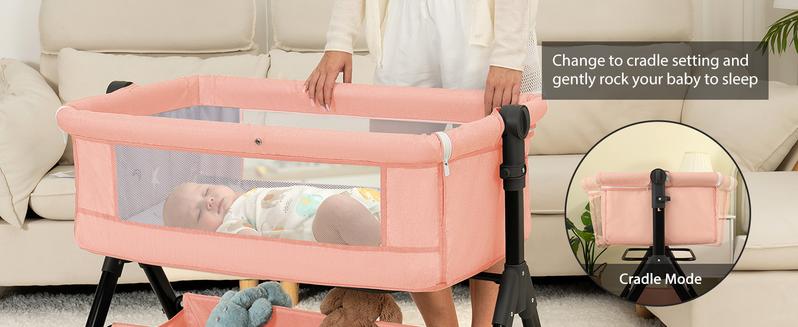 Baby Bassinet Crib, Crib for Infant&Newborn, Bedside Sleeper with Storage Basket and Mosquito Net, Easy to Fold, Height Adjustable, Portable Side Bed Crib Baby Bassinet Crib, Crib for Infant&Newborn, Bedside Sleeper with Storage Basket and Mosquito Net, Easy to Fold, Height Adjustable, Portable Side Bed Crib