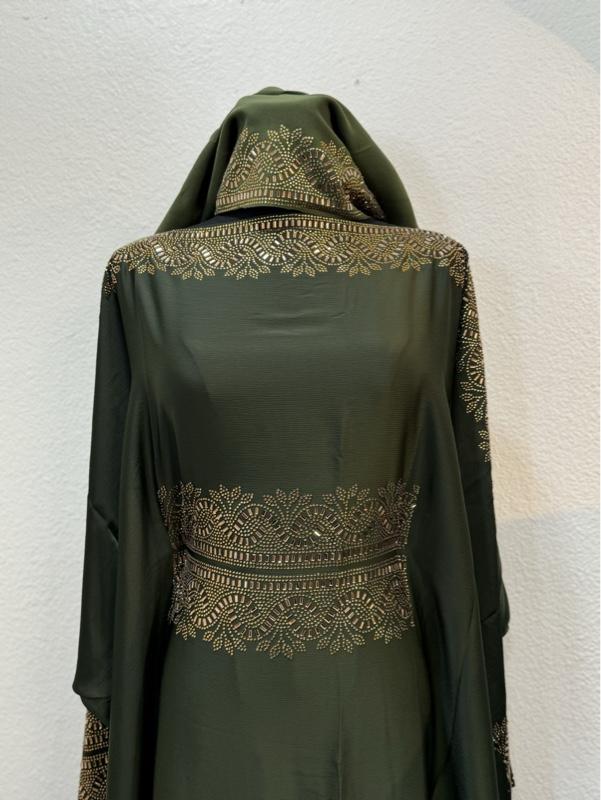 Butterfly Style Dubai Abaya - Maroon Color with Intricate Gold Embroidery Design