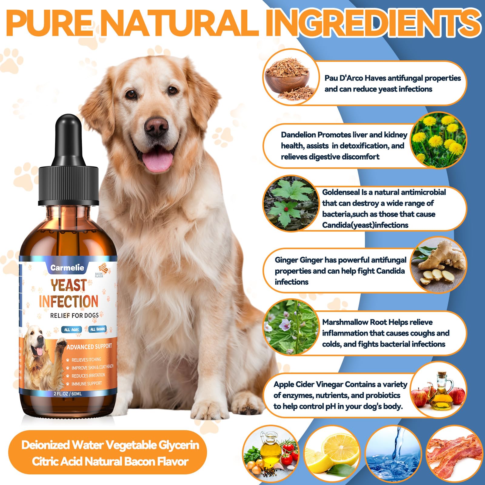 Dog Ear & Skin Relief Drops - Bacon Flavor 60ml - Soothes Itching Supports Healthy Ears Allergy Relief for Dogs Yeast Infection Relief Puppy Cleaner FallFreshness