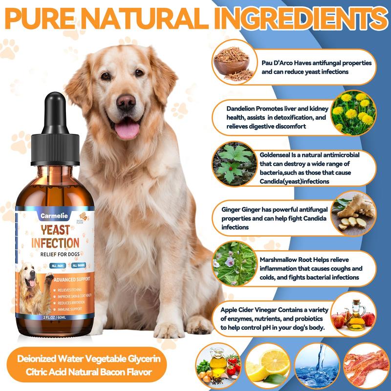 Dog Ear & Skin Relief Drops - Bacon Flavor 60ml - Soothes Itching Supports Healthy Ears Allergy Relief for Dogs Yeast Infection Relief Puppy Cleaner FallFreshness