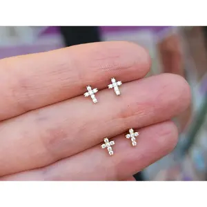 .925 Sterling silver mini cross earrings