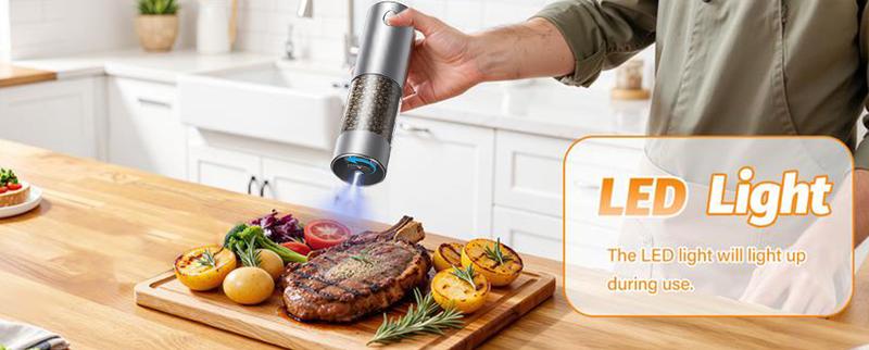 Rechargeable salt and pepper grinder, electric salt and pepper grinder with base, large capacity, self-adjusting pepper grinder with LED light, adjustable coarseness, suitable for kitchen use. Utensils Seasoning Set,Christmas Gift