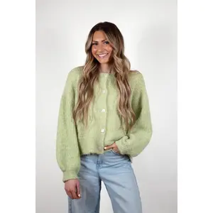 Oversized Balloon Sleeve Cardigan in Green