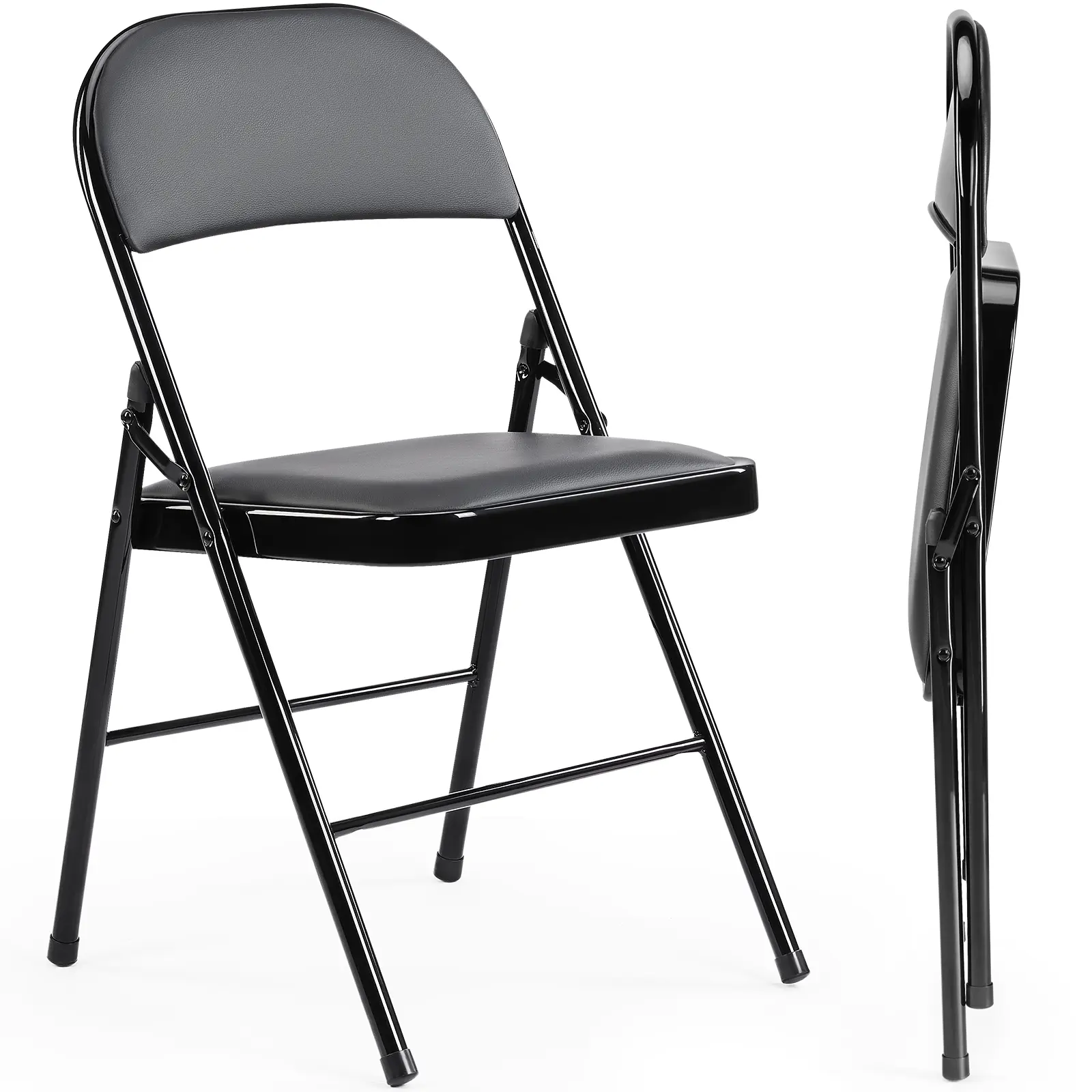SweetFurniture Modern PU Leather-Padded Lightweight Metal Folding Chair - Sturdy Collapsible Frame, Easy Storage, Space-Saving Renter-Friendly Indoor Office Decor, Clean Look, Celebration Use Modern Decorative Chair