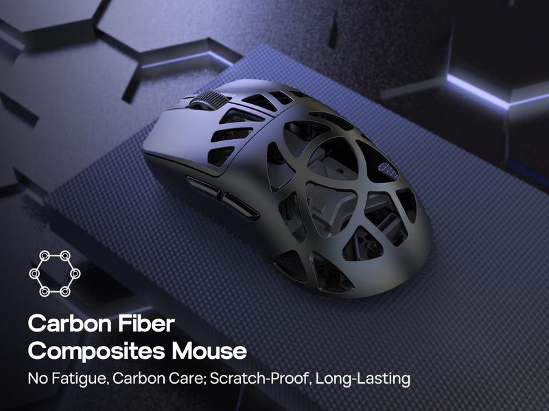 EPOMAKER Carbon X Wireless Rechargeable Gaming Mouse 50g Carbon Fiber Shell 7-stage Adjustable DPI Sensor PAW3950 Omron Optical Left&Right Switches 20h 8kHz Polling Rate Tri-mode 2.4G/BT/USB-C for PC/Mac/Linux Gaming Accessories