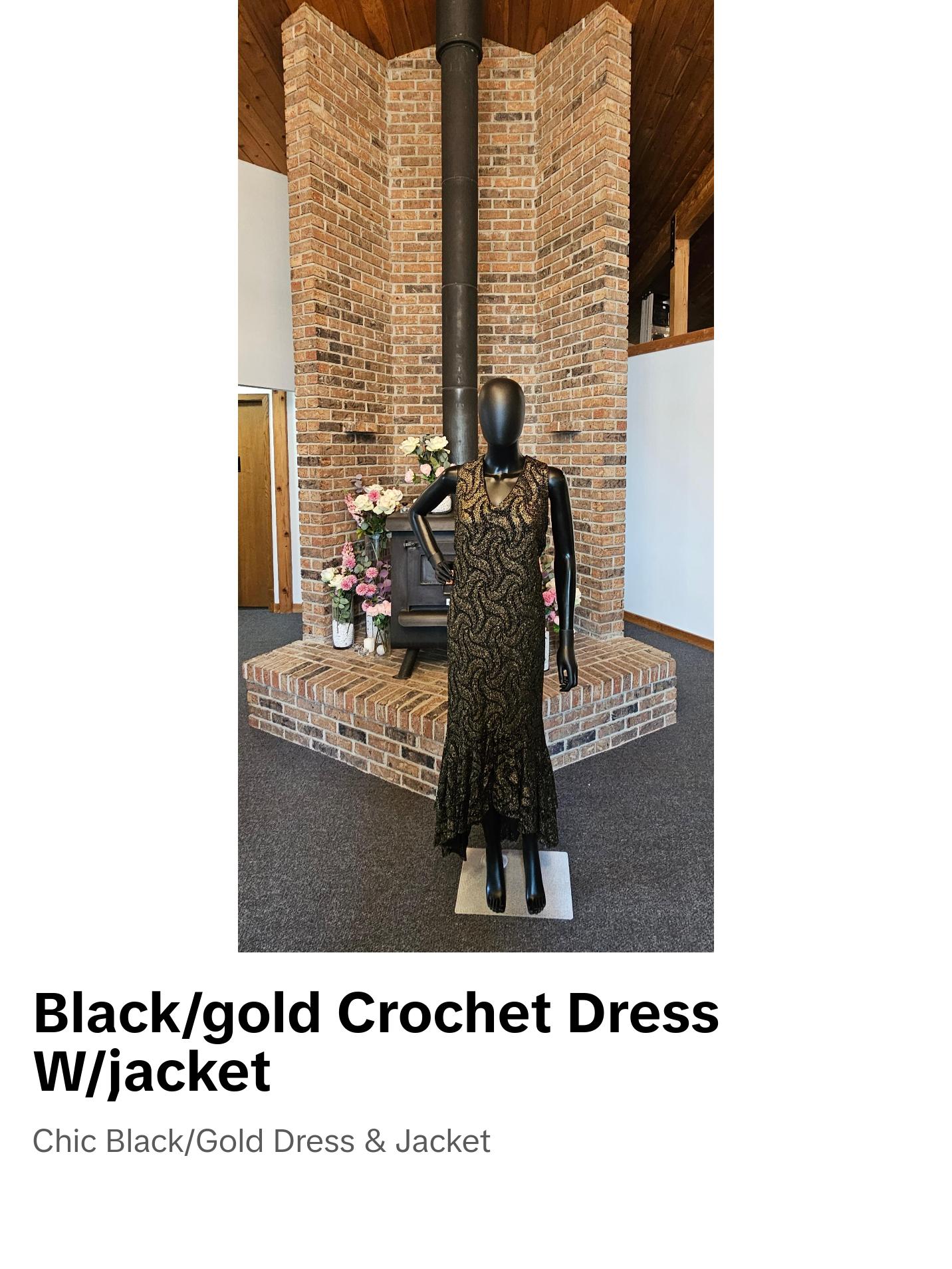 Black/Gold Crochet Formal Dress with Jacket