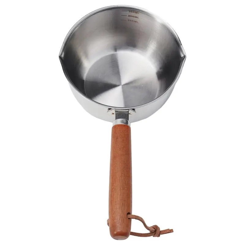 Premium Mini Stainless Steel Saucepan - 1 Piece, 300ml, Wooden Handle, Hanging Design, Induction & Stove Compatible, Lightweight Compact Milk Heater Oil Melting Pot for Minimalist Kitchens Home Supplies Party Gifts