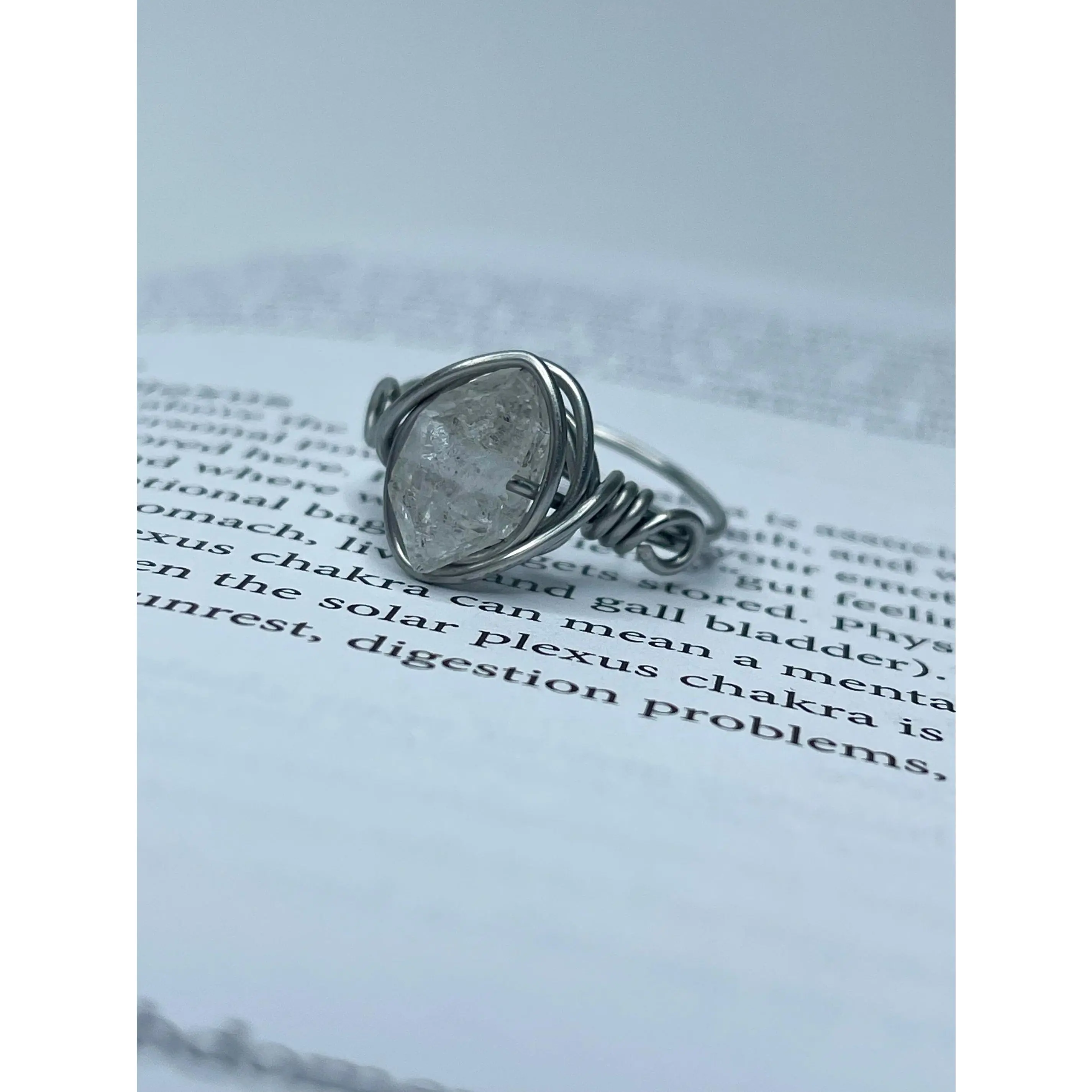 Herkimer Diamond Stainless Steel Energy Crystal Ring - Casual Style, Heart Design, Clarity, Healing, Manifestation for Aries, Sagittarius, Handmade Craft