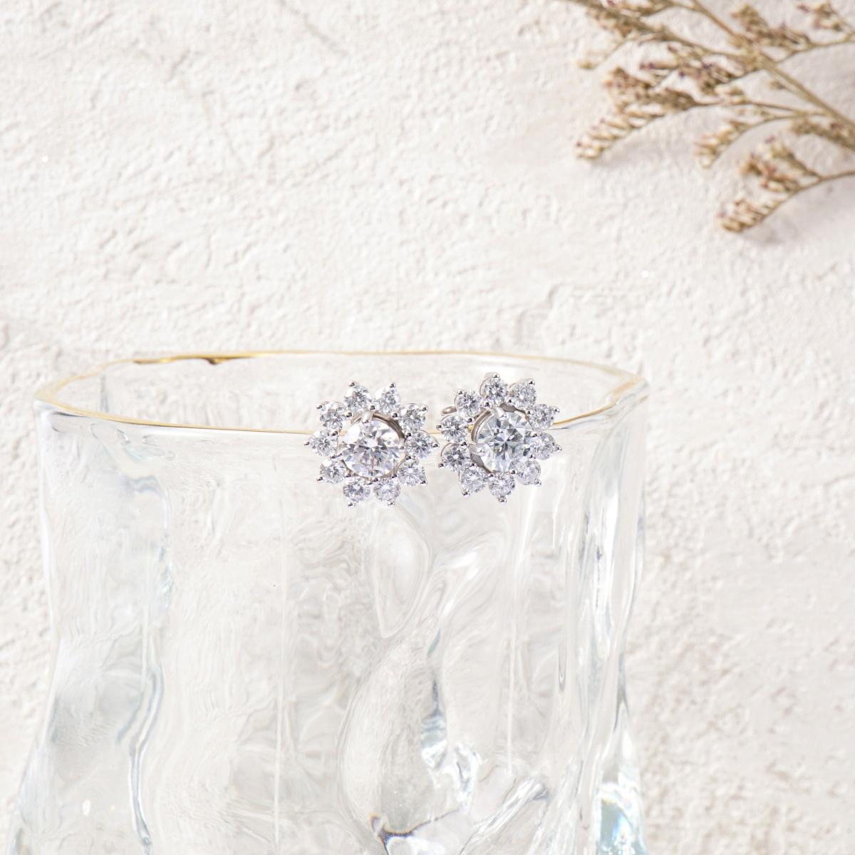 Delzzad Bling Flower Earring Jackets Synthetic Moissanite S925 Sterling Silver Earring Jackets for Studs Moissanite Jewelry Perfect Birthday Wedding Engagement Anniversary Christmas Gift(Jacket Only)