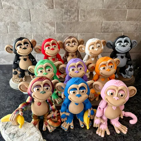 Large Flexi Monkey with Banana Articulated 3D Printed Figurines