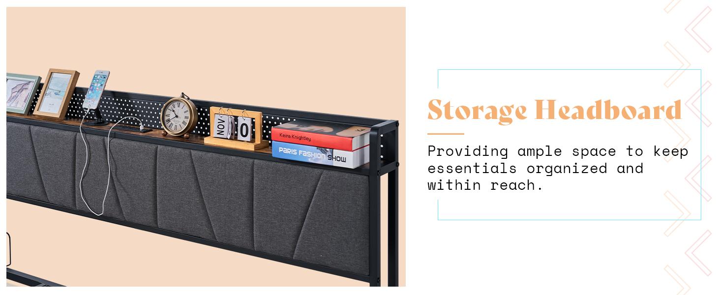 AMERLIFE King Size Lift Up Storage Bed Frame with LED Lights, Linen Upholstered Headboard with Charging Station, Wooden LED Light Platform Bed Frame,Best Gift Ideas/Christmas Gifts