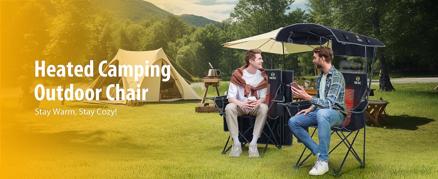 Nice C Chair with Canopy, Heated Camping Chair with Battery, Outdoor Sports Chairs with Shade, Heated Folding Umbrella Chairs, with Removable Footrest (1-Pack)