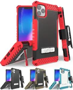 Case with Clip for iPhone 11 Pro Max, Tri-Shield [Military Grade] Rugged Cover with Metal Kickstand [Includes Wrist Strap Lanyard + Belt Hip Holster] for Apple iPhone 11 Pro Max (2019, 6.5" Model)