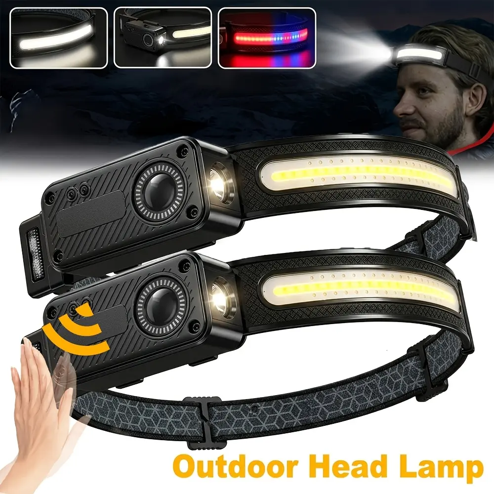 1/2pcs Super Bright Headlamp Rechargeable Headlight with Motion Sensor COB&LED 230° Wide Beam 6 Mode Headlamps Ruler and Magnetic Functions USB Charging Adjustable Bald Headlight Flashlight for Night Walk Travel Sport Fishing Camping Essentials Gear