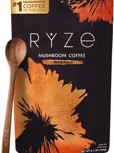 RYZE SUPERFOODS Mushroom Coffee Dark Roast, 6 Adaptogenic Mushrooms & Prebiotic Blend, Instant Coffee Supports Energy, Focus, Digestion & Immunity, Lions Mane & Turkey Tail, 30 Servings