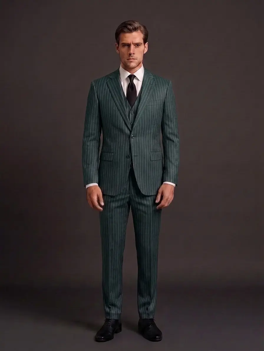 Men's 3-Piece Stripes Suit for Business Formal, Wedding Groom & Office Occasions Workwear