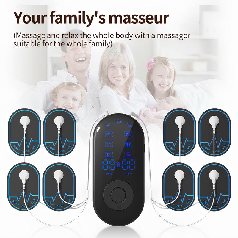 Rechargeable TENS Unit Muscle Stimulator, Massage Machine with 18 Modes 8pcs Premium Pads for Back and Shoulder Pain Relief and Muscle Strength