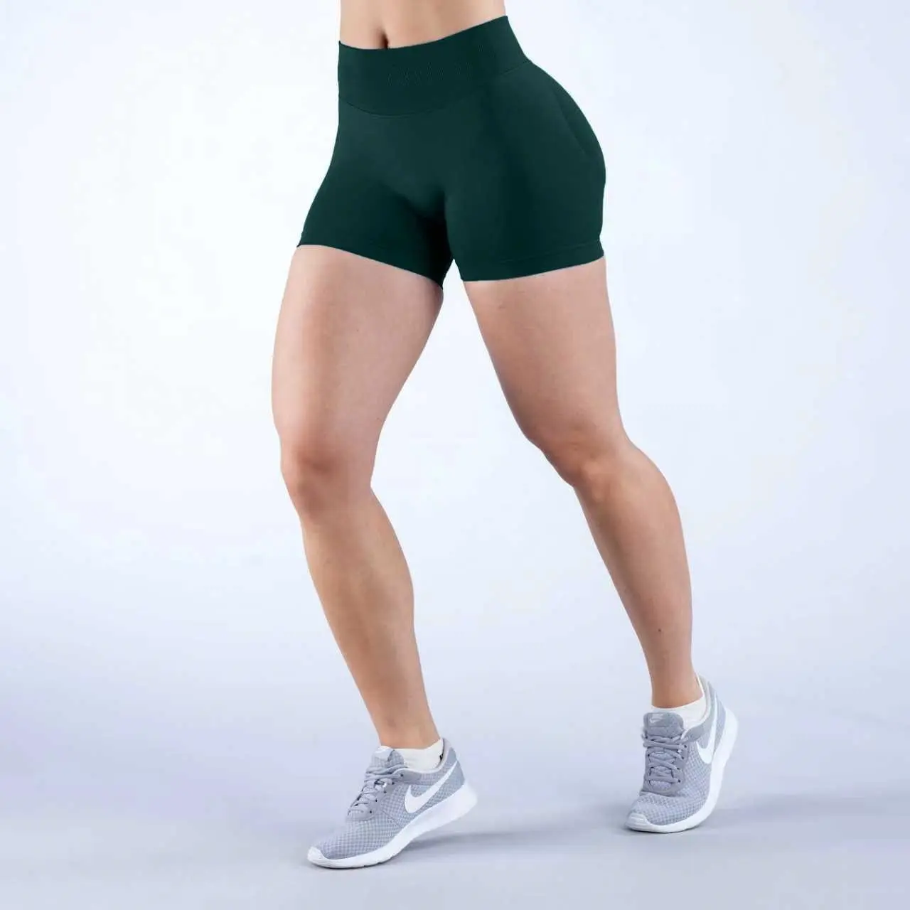 Affordable Alternative All-Seasons Low-Rise Athleisure Gym Shorts - Logo-Embellished, 3-Section, 3-Quarter Length, Fitted, Ruched Butt-Lifting, Body Shaping, Comfortable and Stylish for Yoga Fitness