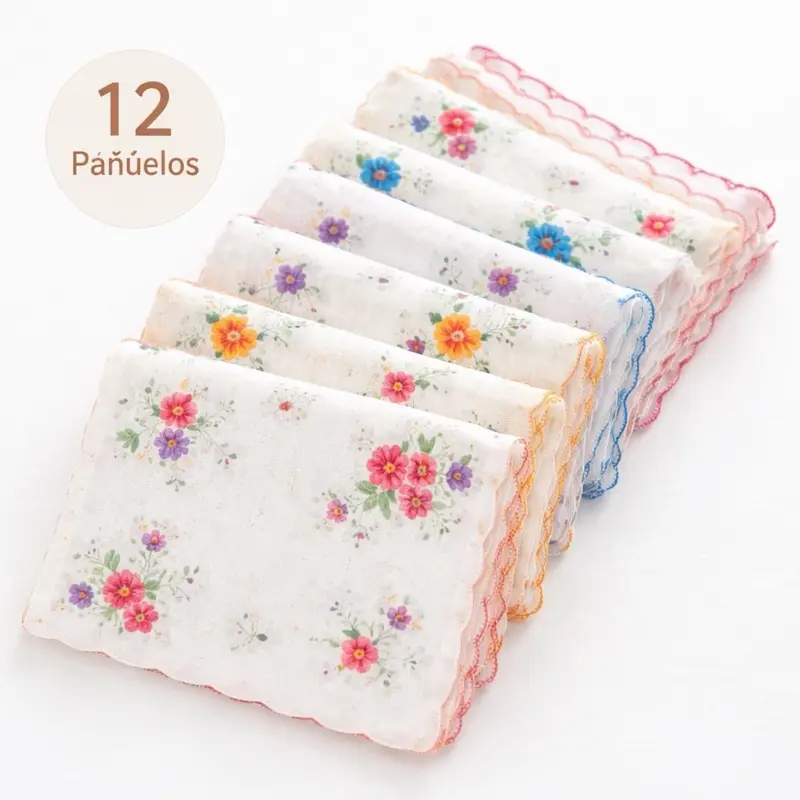 Pack de 12 Pañuelos Florales Vintage / 12-Pack Floral Vintage Handkerchiefs