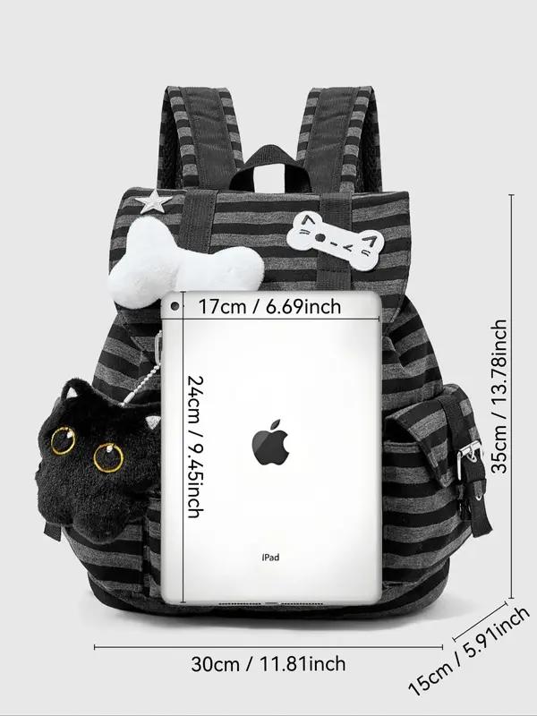 Punk Style Cat Paw Print Bone Star Colorblock Striped Multi Pocket Backpack Fashion Casual Unisex Large Capacity Bag Water Resistant Durable For Commuting School Travel Trendy Backpack