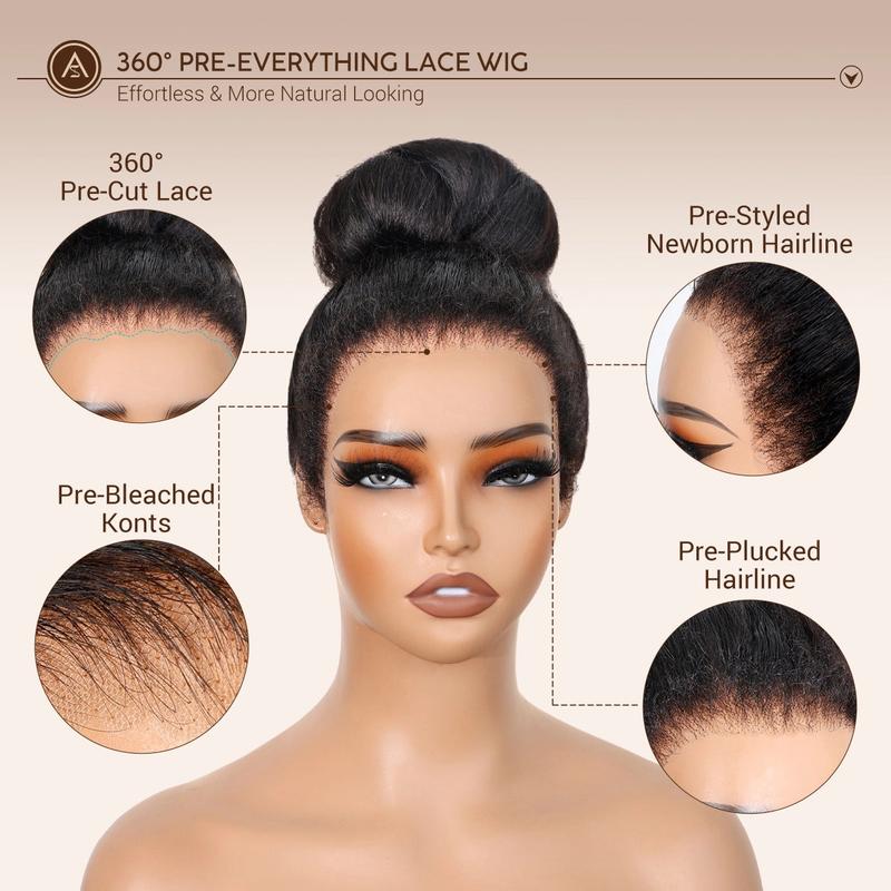 Newborn Hairline Hyperrealism KinKy Edge Hairline Invisi Strap 360 Skin Lace Frontal Kinky Straight Wig Pre-Everything Natural Look Human Hair Wig Comfortable Fit Breathable Feel Quick And Easy Installation