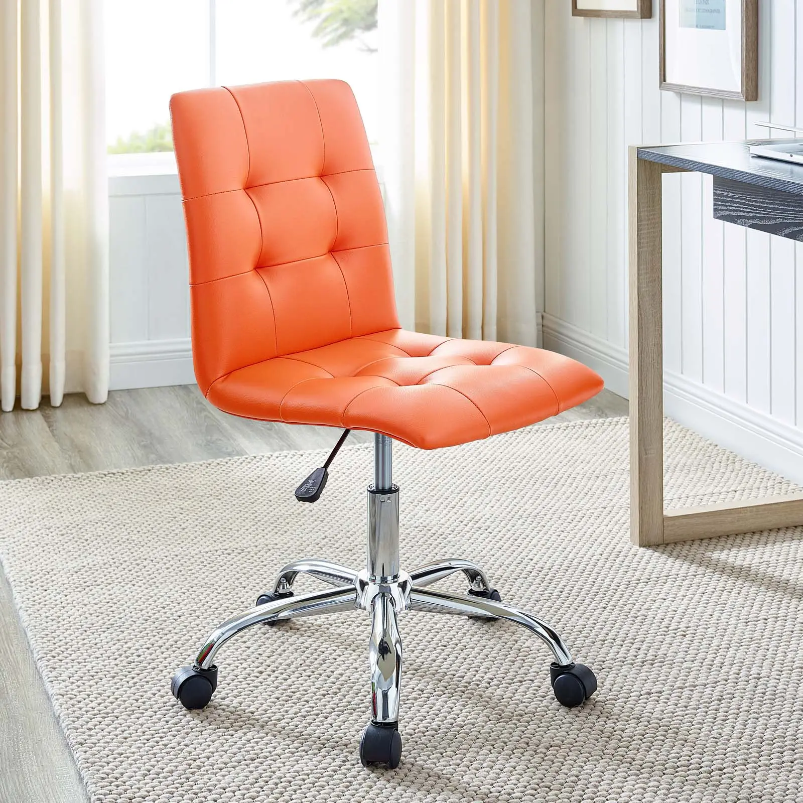 Modway Prim Adjustable Armless Mid-Back Office Chair, Commercial Furniture for Professional Workspaces (Orange), Adjustable Chair, Ergonomic Desk Chair