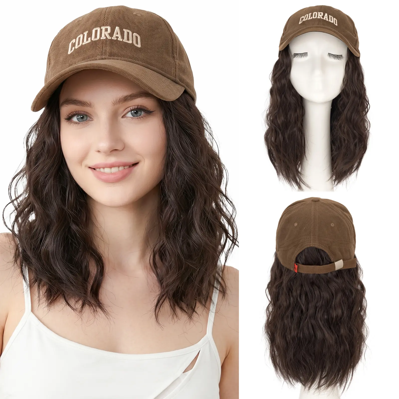 SEGOHAIR Women's Convenient Premium Synthetic Wig - 8in Bob Cut Baseball Cap Wig with Heat-Resistant Synthetic Fiber Short Wave Curly Hair Extensions, Adjustable Velcro Strap, Glueless, Breathable for Daily Wear, Outdoor Sports, Convenient Wigs