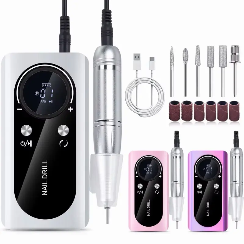 Professional Lightweight Rechargeable Electric Nail Drill Machine, 35000 RPM, US Plug, for Home-Salon Gel Nail Filing