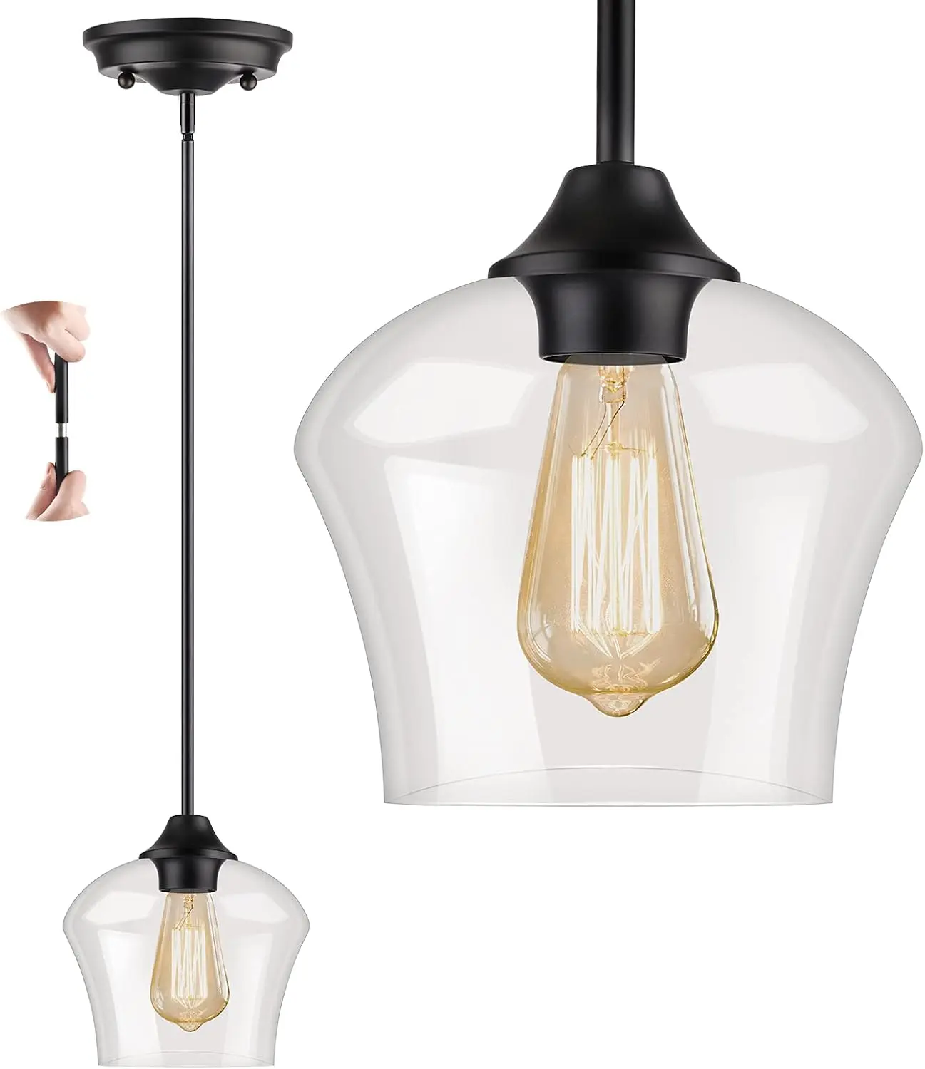 Pendant Light Fixture Industrial Vintage Metal Ceiling Pendant Lighting, Adjustable Hanging Light Fixtures for Kitchen Island, Living Room, 60W(Bulbs Not Included)