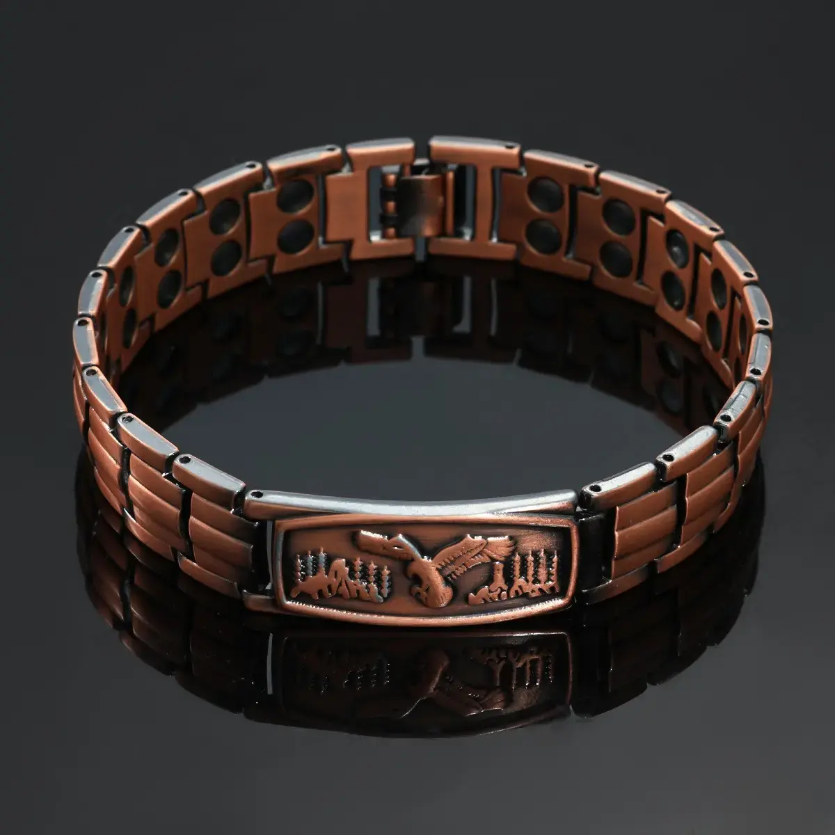Men's Pure Copper Magnetic Bracelet with Eagle Pattern, Adjustable Therapy Jewelry with Sizing Tool, Valentine Eagle Gift, Exquisite Bracelet