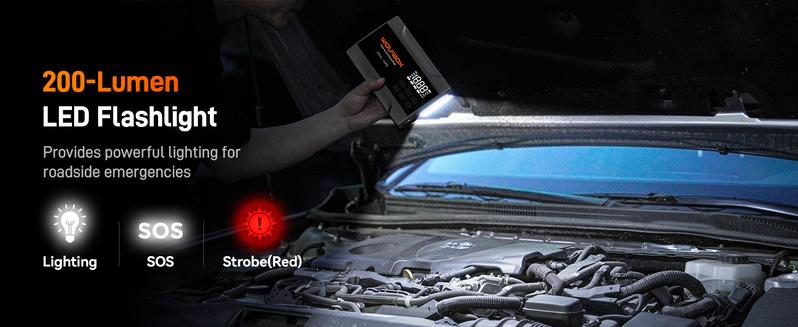 WOLFBOX Portable 2000A Jump Starter With Air Compressor 150PSI Tire Inflator LED HolidayHaul