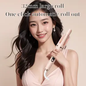 Automatic Hair Curler,Automatic Curling Iron with 4 Temperatures,Dual Voltage Rotating Curling Iron with LCD Fast Heating and Auto Shut-Off ,Gift For Girl