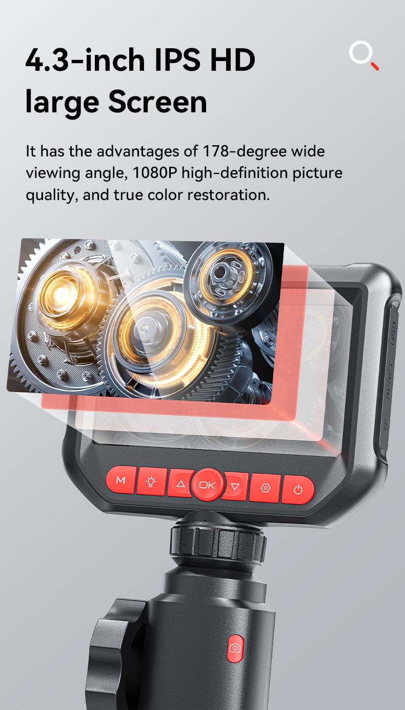 Two-Way Articulating Borescope with Light HD Inspection Endoscope Camera 8mm 1080P 8 LEDs 1m Cable Flexible Mechanic Fiber Optic Snake Scope Cam for Wall Automotive Engine Inspection Alternator Tester