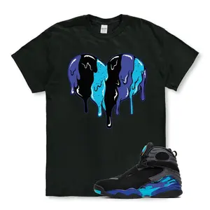 Shirt to match the Jordan 8 Aqua Black, Sneaker Label Jordan 8 Aqua Matching Sneaker Tee Shirt, Sneaker Label Jordan 8 Aqua Black