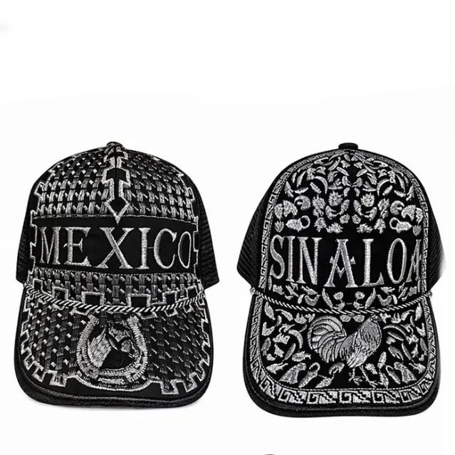 Trucker Hat Mexican States Embroidery Design Cachuchas de Los Estados de Mexico con Malla Black with Silver Embroidery