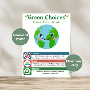 Reduce Reuse Recycle Laminated Poster | Green Choices Anchor Chart | Elementary Science Classroom Decor